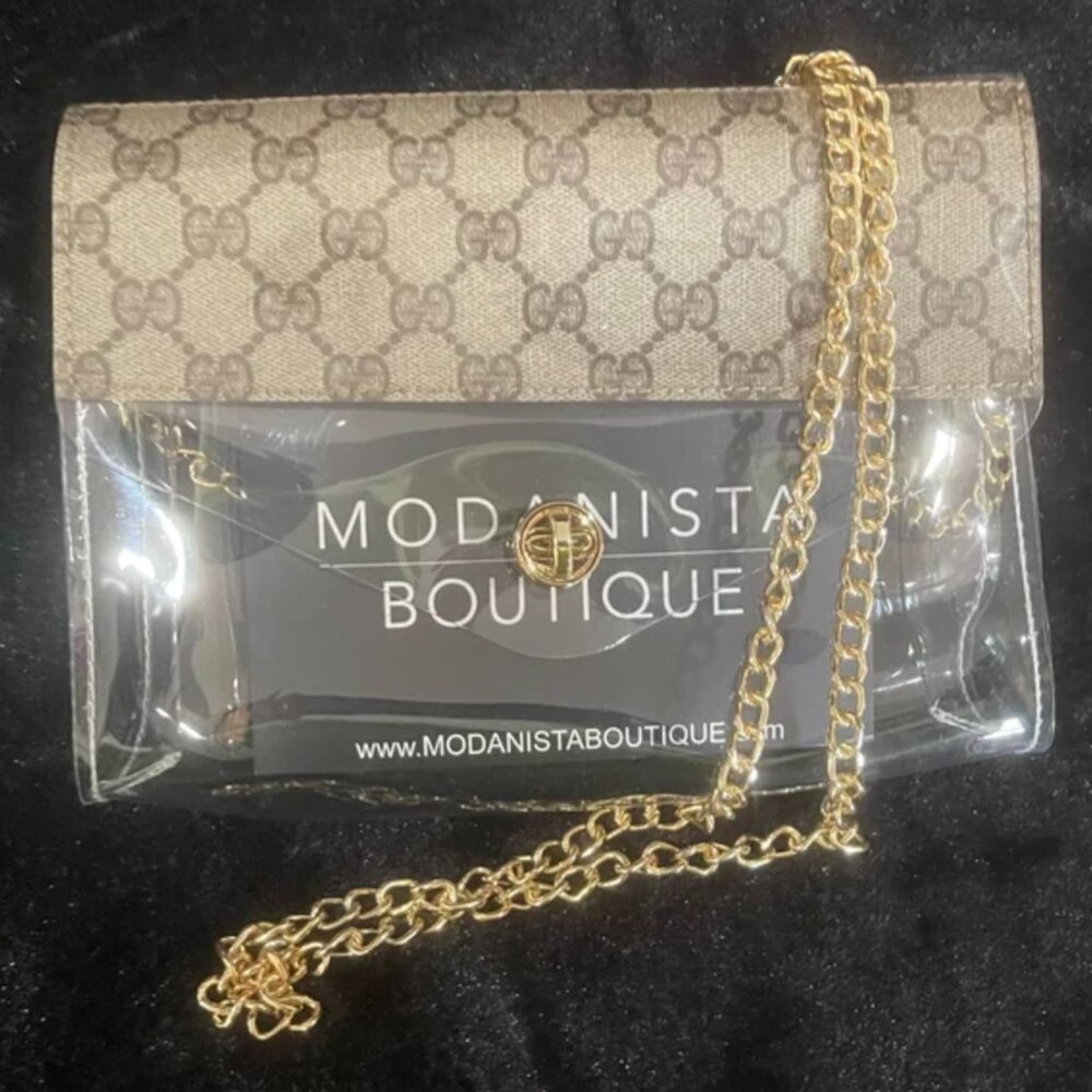 Upcycled From REAL GUCCI Handbags / Stadium Approved Clear Purse (LARGE)